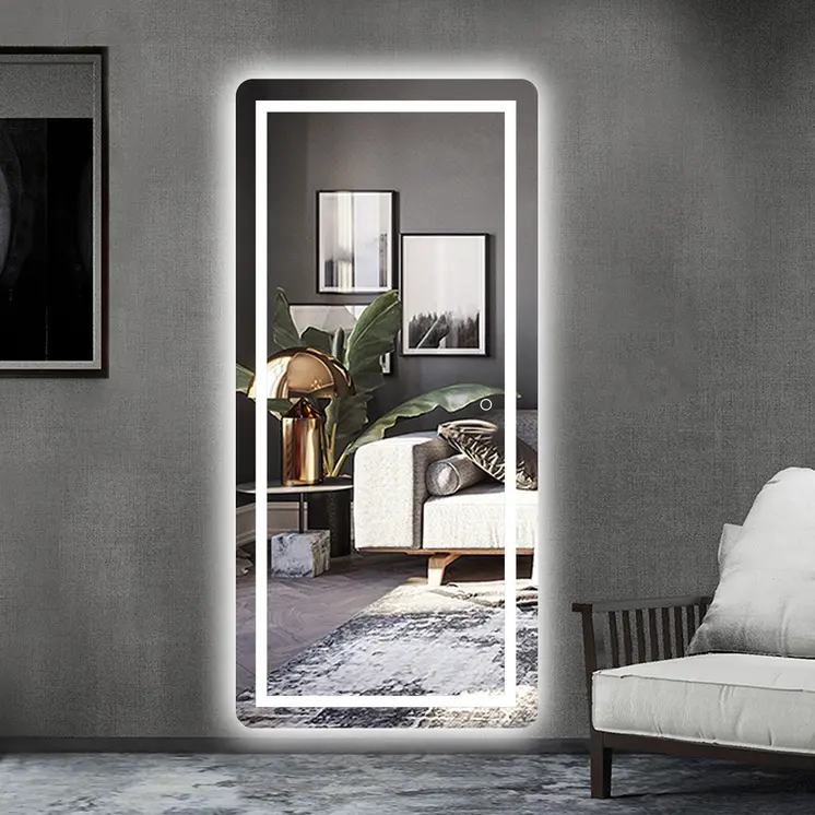 Petite LED Strip Rounded Rectangle Wall Mirror