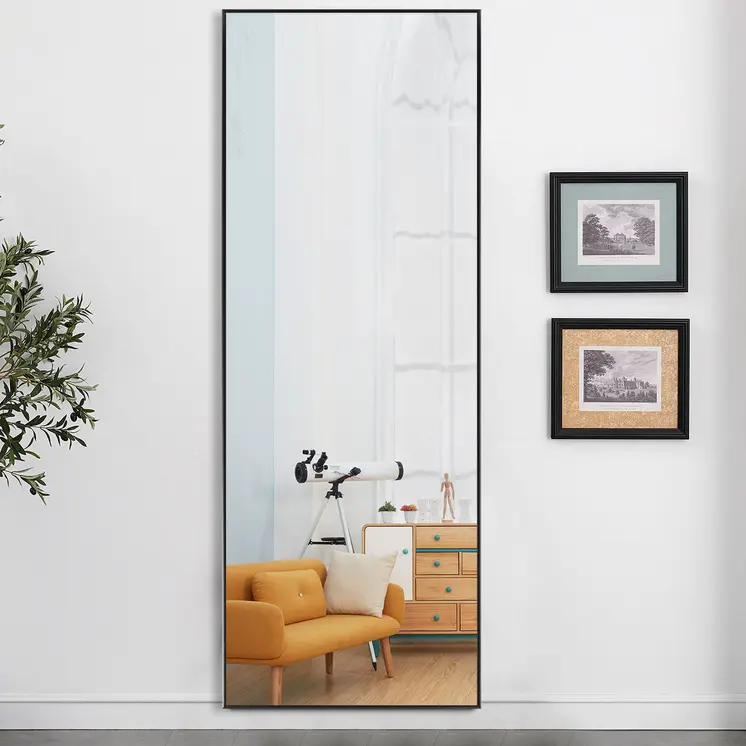 71" Black Metal Freestanding and Wall Mount Accent Mirror