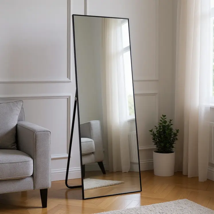 71" Black Metal Freestanding and Wall Mount Accent Mirror