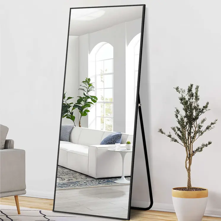 71" Black Metal Freestanding and Wall Mount Accent Mirror