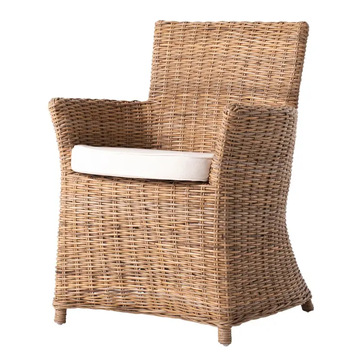 Set of Two Cream And Natural Rattan Dining Arm Chairs
