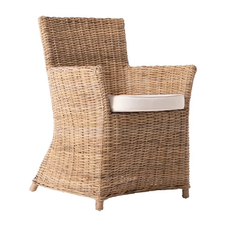 Set of Two Cream And Natural Rattan Dining Arm Chairs