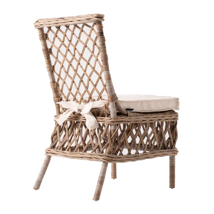 Set of Two Cream And Natural Rattan Cross Back Dining Parsons Chairs