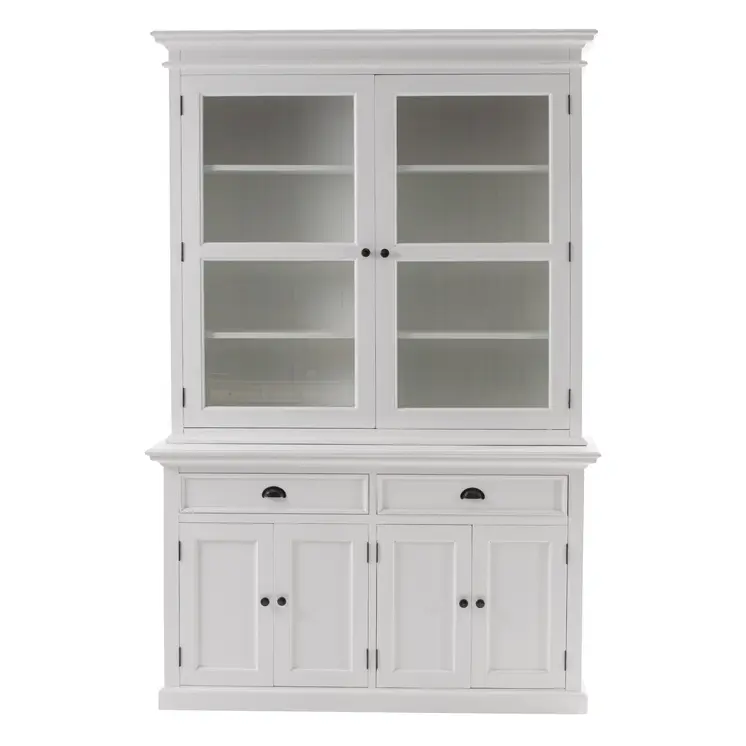 57" White Solid Wood Frame Dining Hutch With Twelve Shelves And Two Drawers