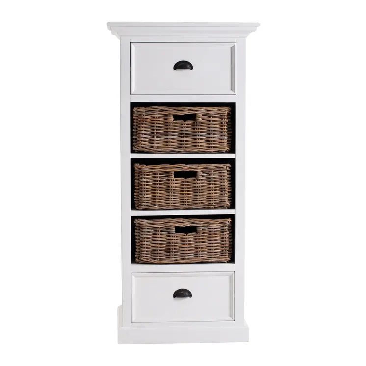 52" White Two Drawer Storage Cabinet With Baskets