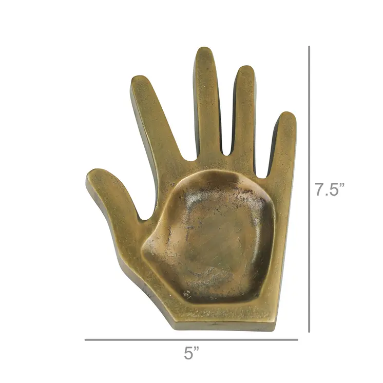 8" Antiqued Gold Cast Iron Hand Trinket Tray