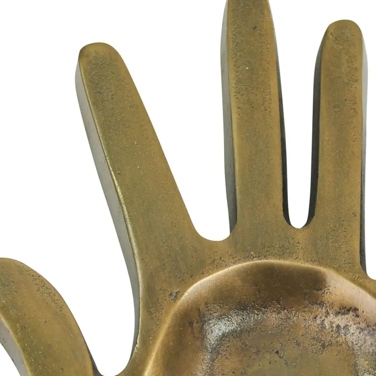 8" Antiqued Gold Cast Iron Hand Trinket Tray