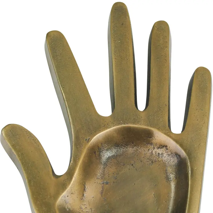 8" Antiqued Gold Cast Iron Hand Trinket Tray