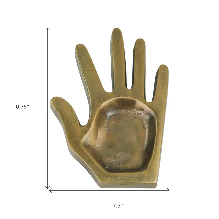 8" Antiqued Gold Cast Iron Hand Trinket Tray