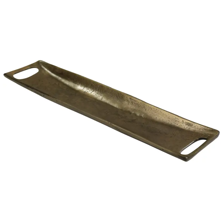 17" Gold Metal Handmade Scooped Cracker Tray With Handles