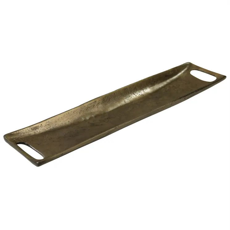 17" Gold Metal Handmade Scooped Cracker Tray With Handles
