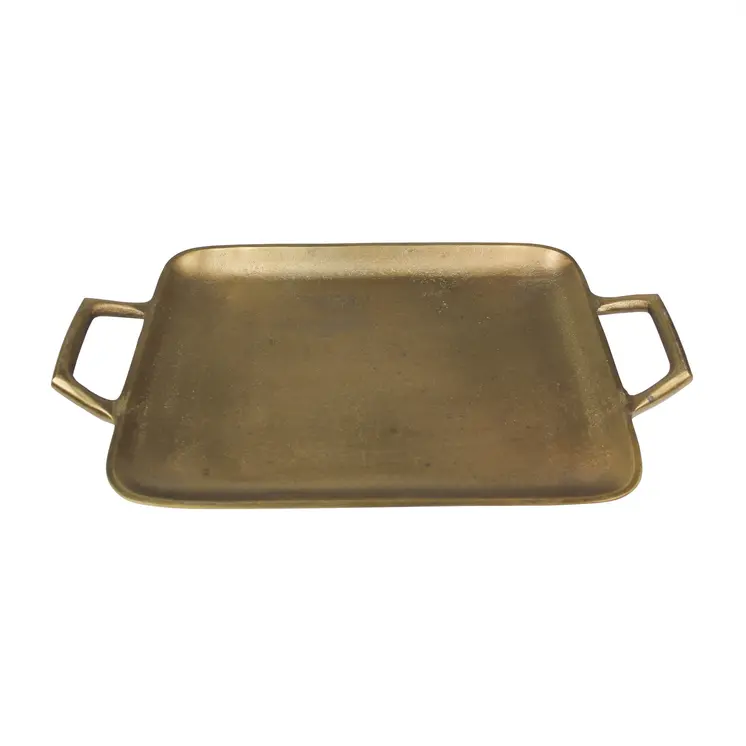 16" Gold Rustic Metal Tray With Handles