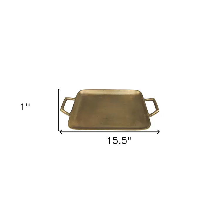 16" Gold Rustic Metal Tray With Handles