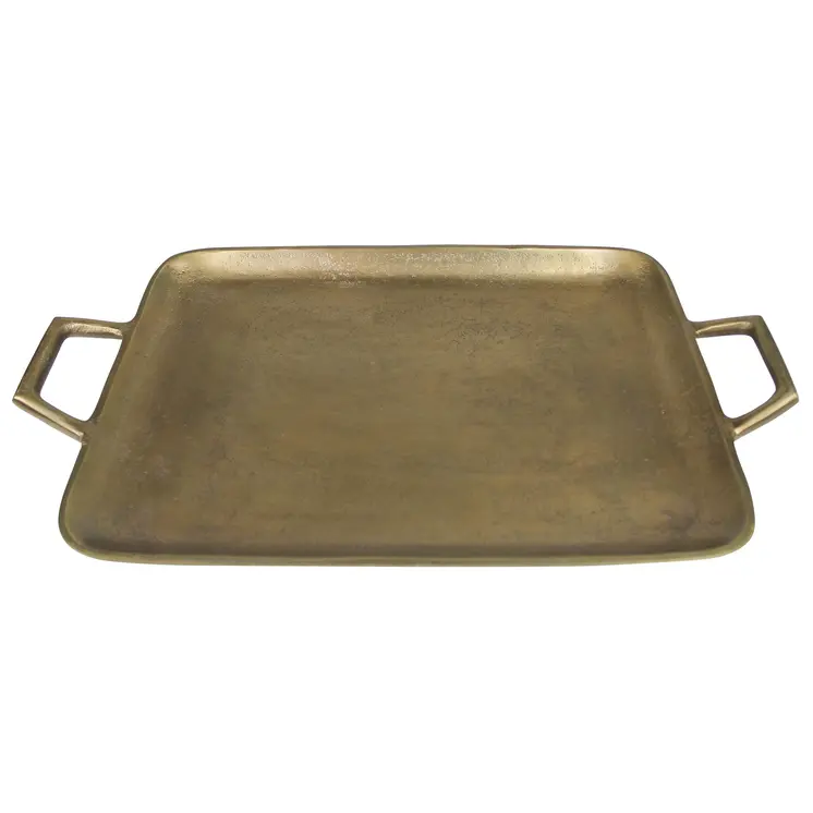 19" Gold Rustic Metal Serving Tray With Handles
