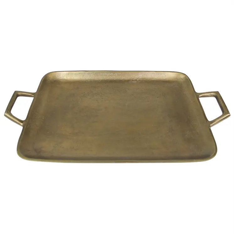 19" Gold Rustic Metal Serving Tray With Handles