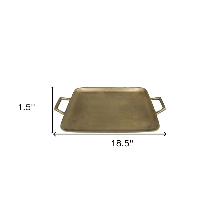 19" Gold Rustic Metal Serving Tray With Handles