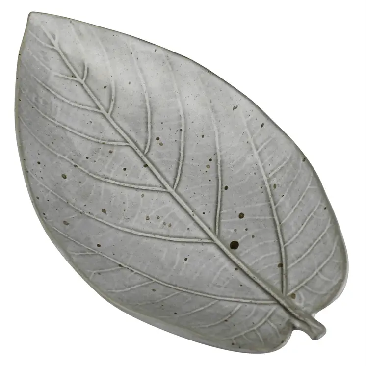 6" Gray Begonia Leaf Ceramic Handmade Serving Tray