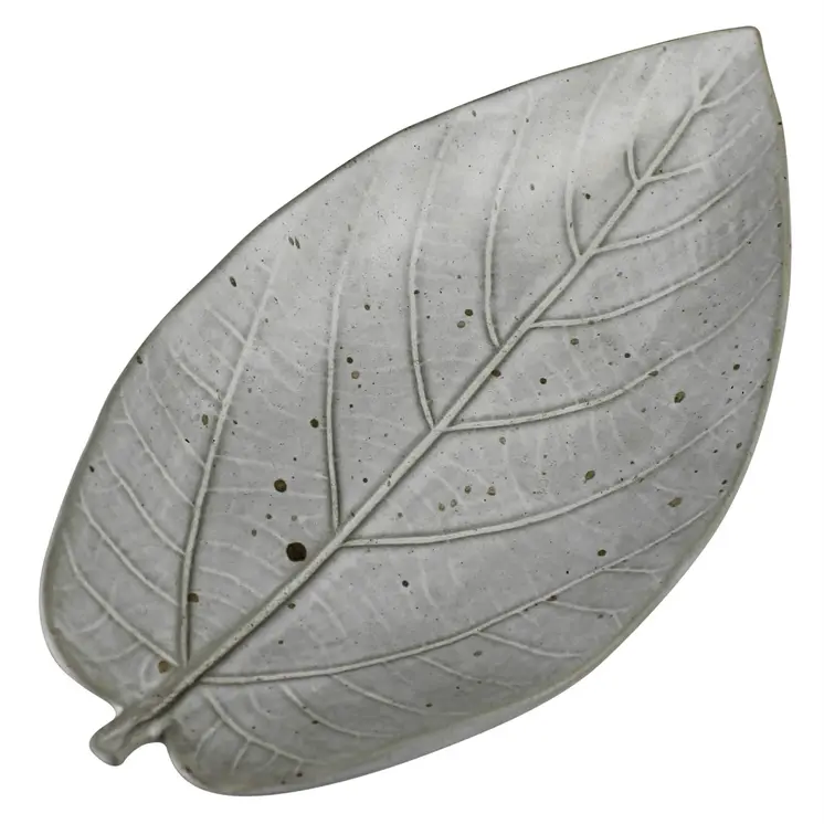 6" Gray Begonia Leaf Ceramic Handmade Serving Tray