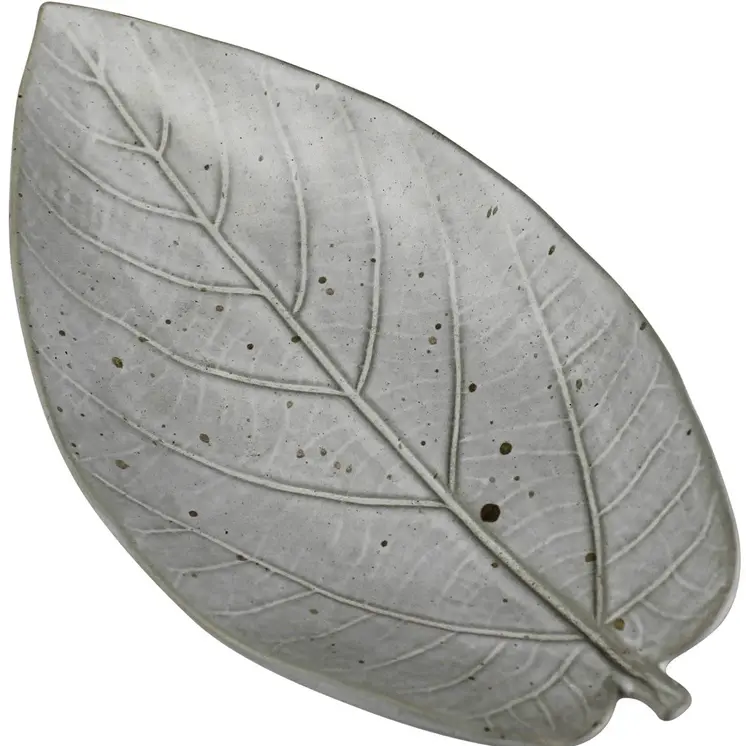 6" Gray Begonia Leaf Ceramic Handmade Serving Tray