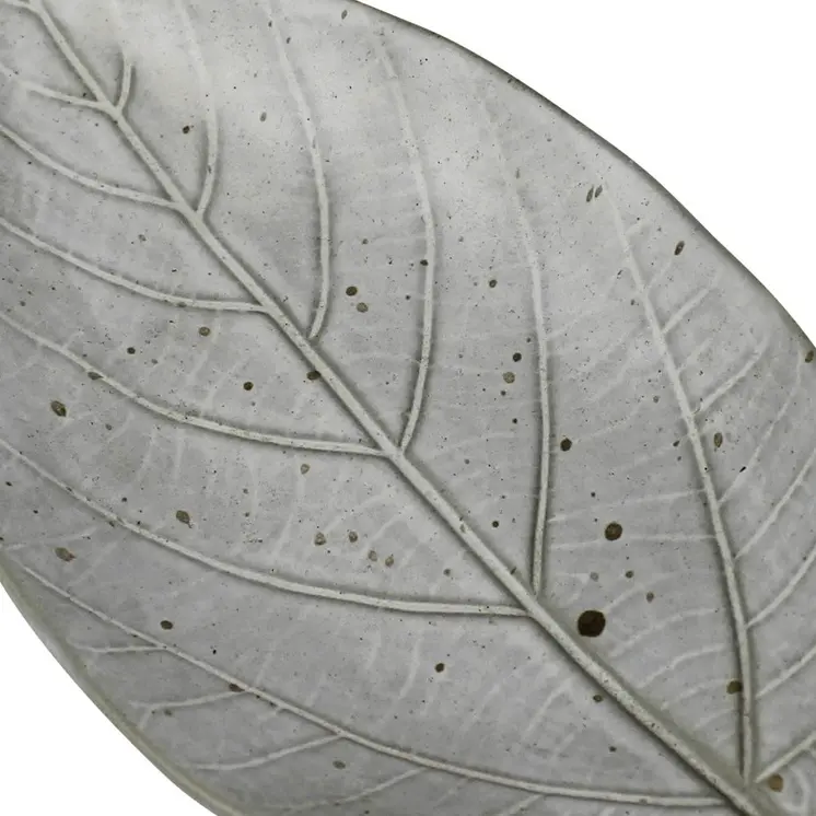 6" Gray Begonia Leaf Ceramic Handmade Serving Tray