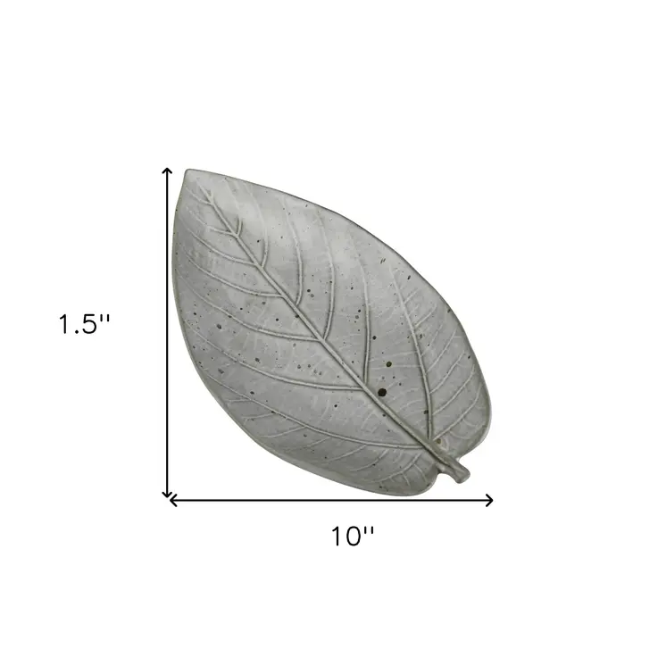 6" Gray Begonia Leaf Ceramic Handmade Serving Tray