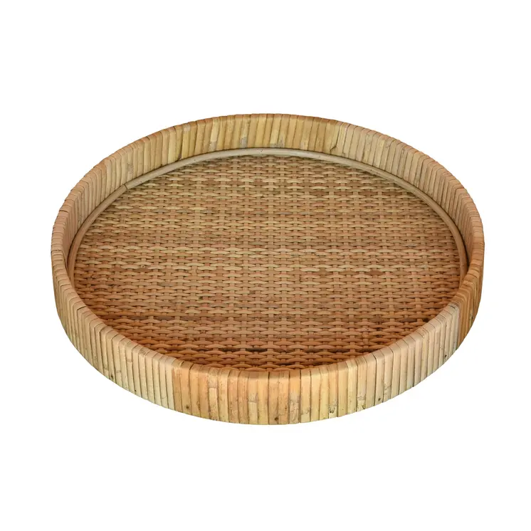 12" Natural Round Bamboo Handmade Serving Tray