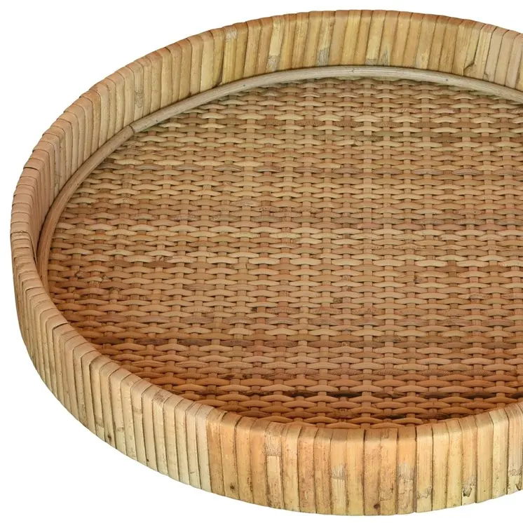 12" Natural Round Bamboo Handmade Serving Tray