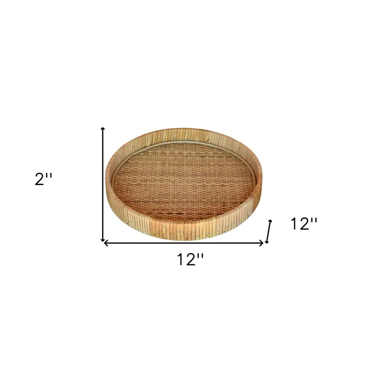 12" Natural Round Bamboo Handmade Serving Tray