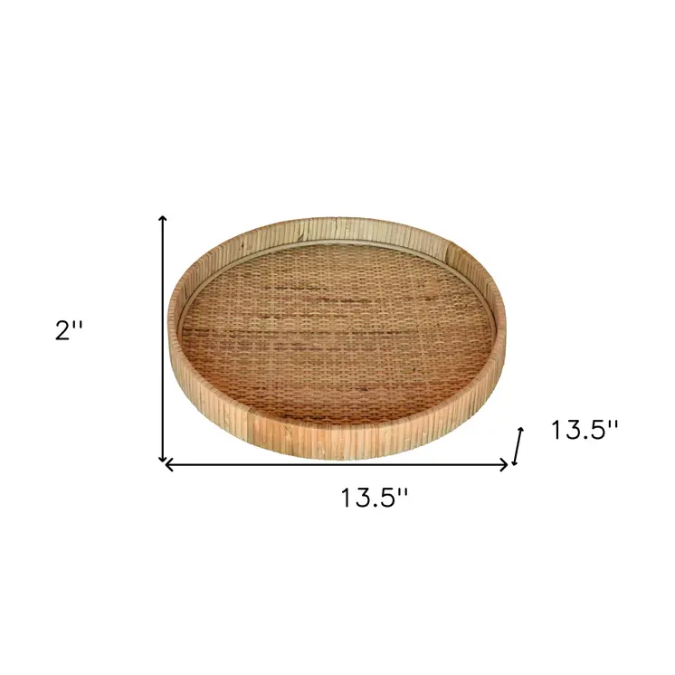 14" Natural Round Bamboo Handmade Serving Tray