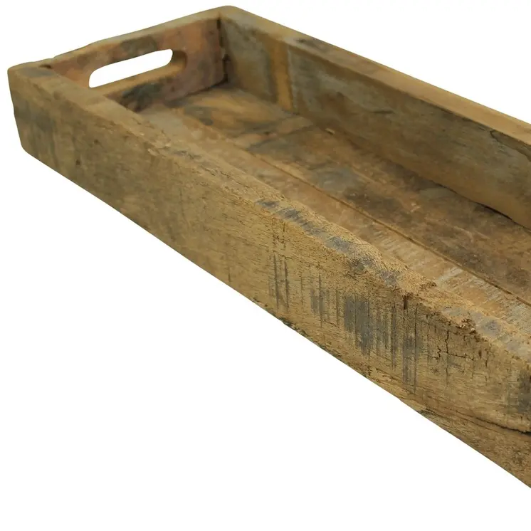 24" Natural Reclaimed Wood Rustic Narrow Serving Tray With Handles