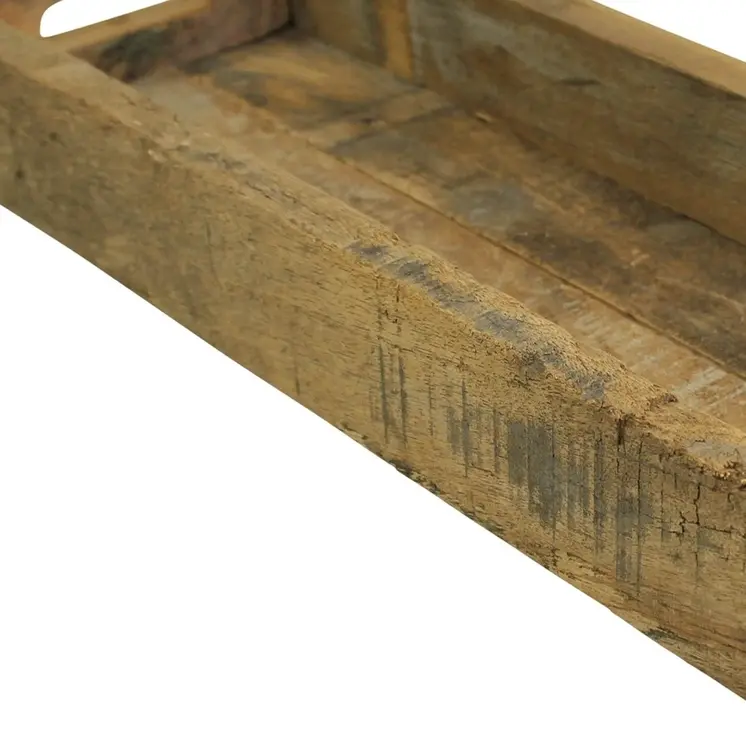 24" Natural Reclaimed Wood Rustic Narrow Serving Tray With Handles