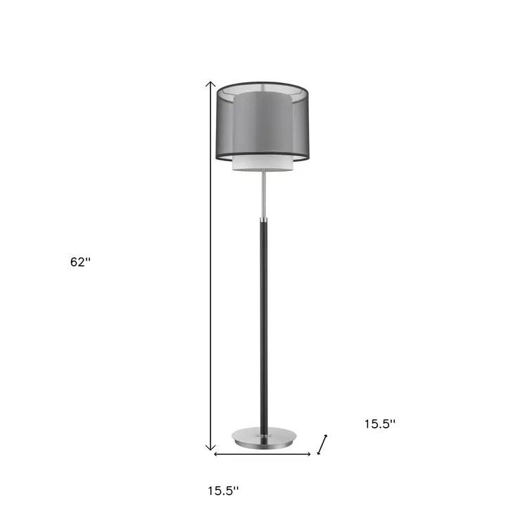 62" Floor Lamp With Black And White Fabric Drum Shade