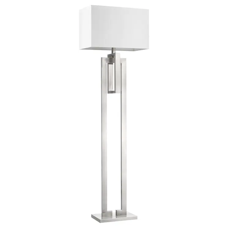 64" Nickel Traditional Shaped Floor Lamp With White Rectangular Shade