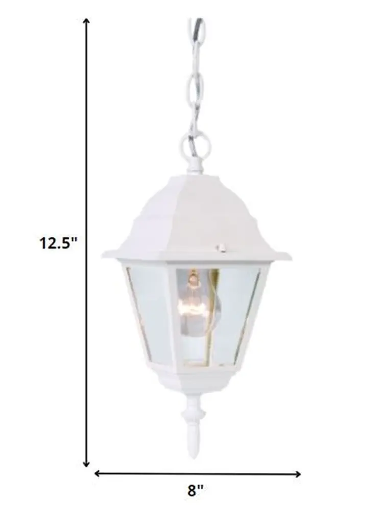 Distressed White Beveled Glass Outdoor Hanging Light
