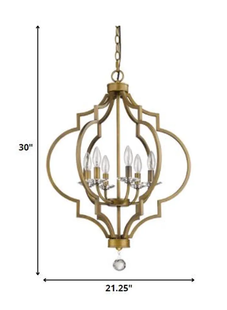 Gold and White Candle Style Six Light Metal Dimmable Chandelier