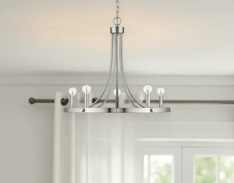 Silver Candle Style Five Light Metal Dimmable Chandelier