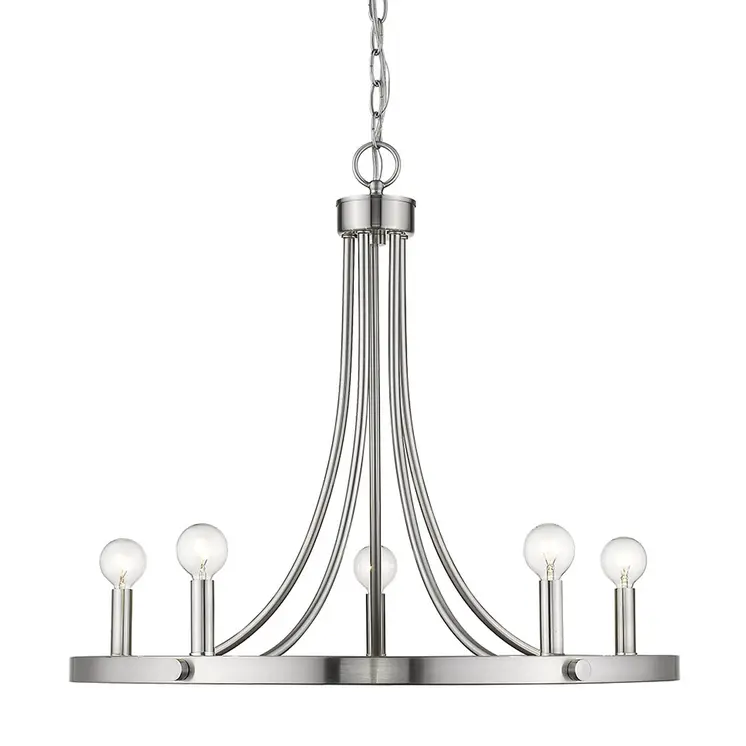 Silver Candle Style Five Light Metal Dimmable Chandelier