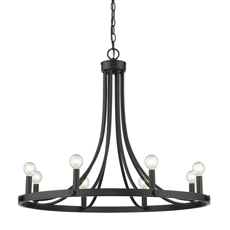 Black Candle Style Eight Light Metal Dimmable Chandelier