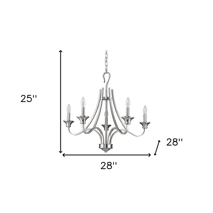 Silver Candle Style Five Light Metal Dimmable Chandelier