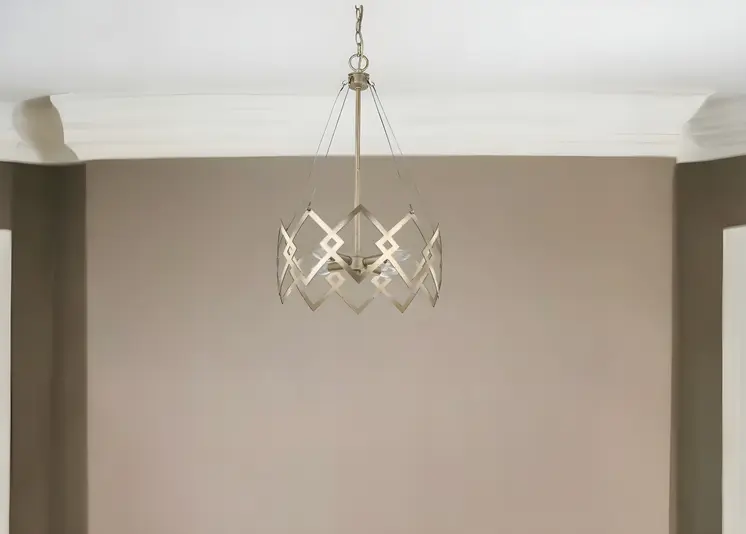 Nora 4-Light Washed Gold Drum Pendant With Abstract Open-Air Cage Shade