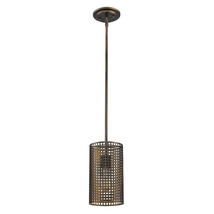 Bronze Metal Hanging Light with Mesh Shade