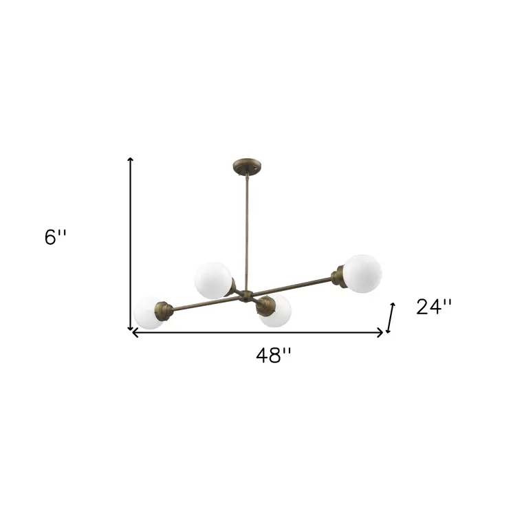 Portsmith 4-Light Raw Brass Island Pendant With White Globe Shades