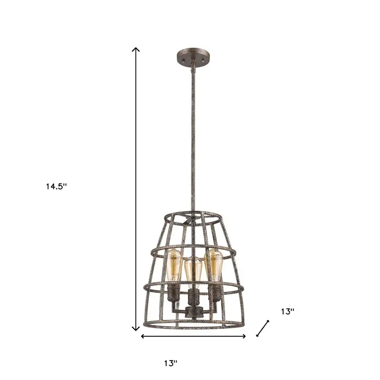 Rebarre 3-Light Antique Silver Drum Pendant With Open Cage Shade