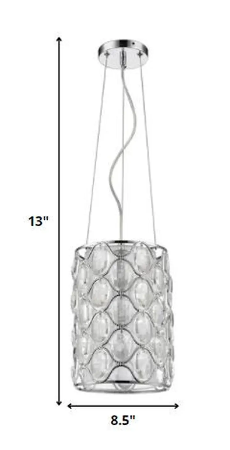 Isabella 1-Light Polished Nickel Drum Pendant With Crystal Accents