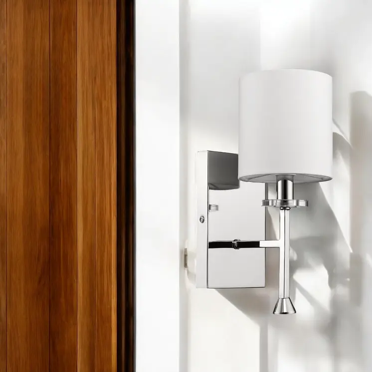 Minimalist Silver Wall Sconce with Fabric Shade
