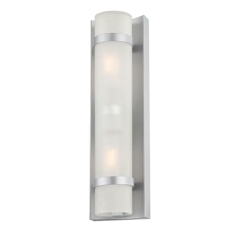 Two Light Brushed Silver and White Glass Wall Sconce