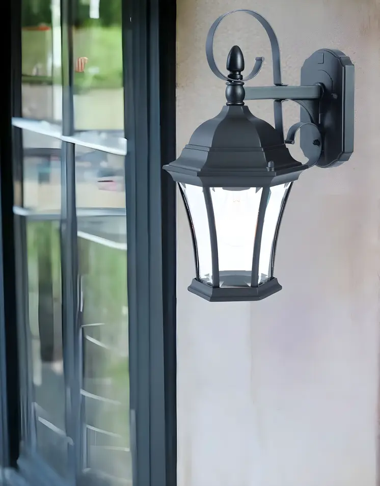 Matte Black Swing Arm Hanging Lantern Wall Light