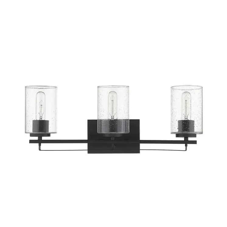 Black Metal and Textured Glass Three Light Wall Sconce