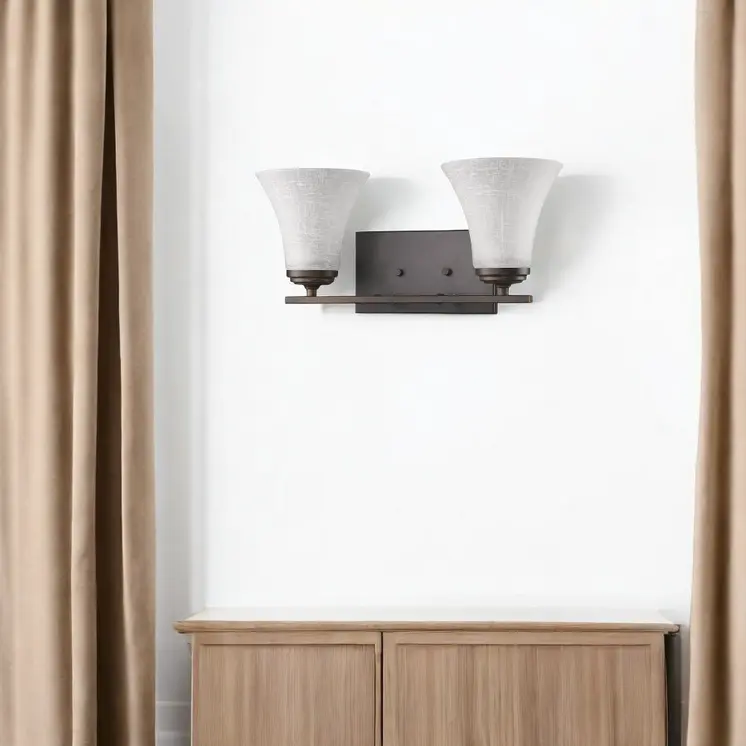 Two Light Bronze Wall Light with Tapered Glass Shade