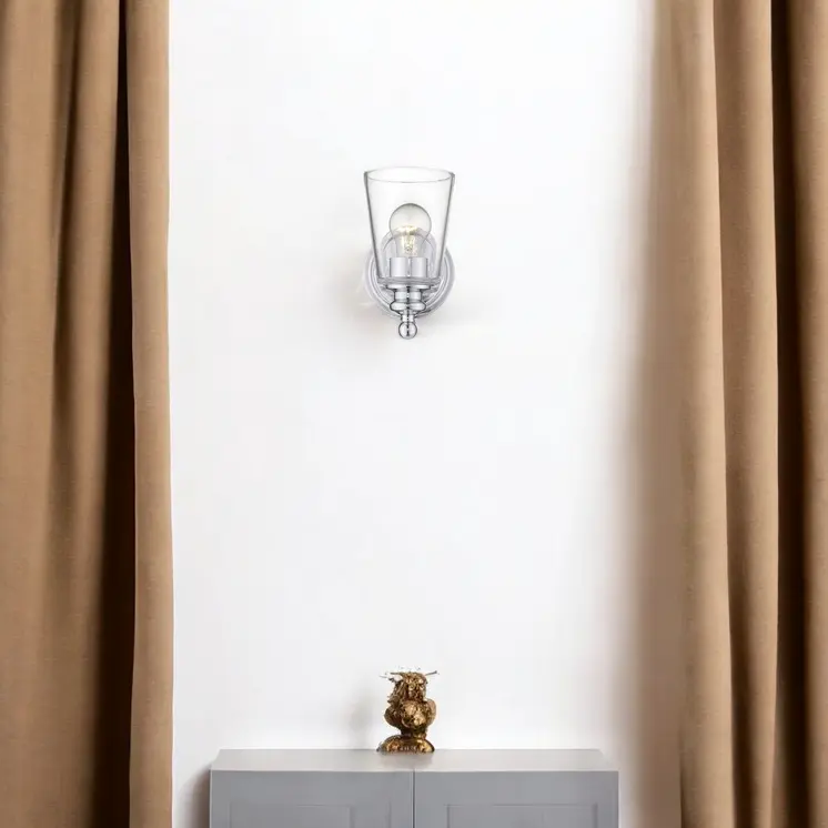 One Light Silver Glass Shade Wall Sconce